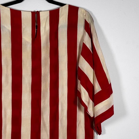 Vintage 1980s Flora Kung Silk Red White Striped Dress Damask Wounded Bird AS IS - Picture 15 of 16